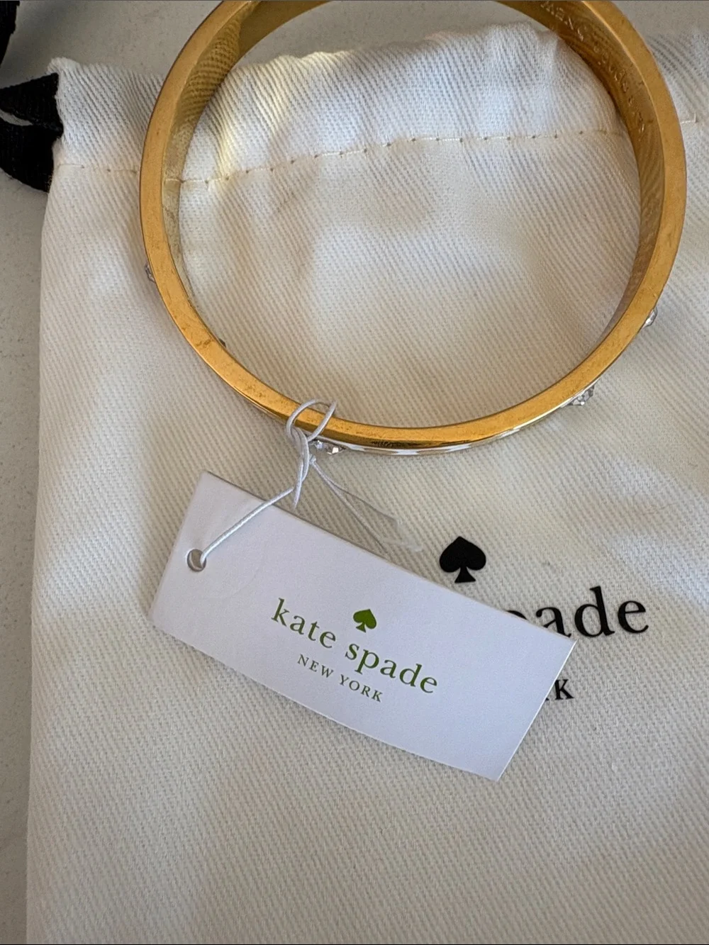 kate spade White and Gold Crystal Dot Enamel Bangle - Picture 2 of 4